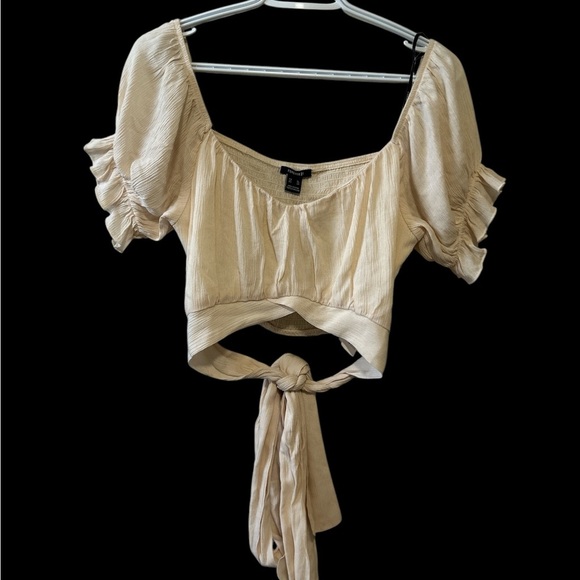 Forever 21 Cream Puff Sleeve Crop Top - Picture 1 of 5